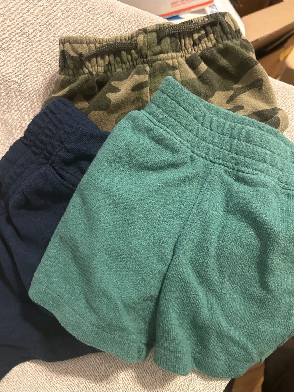 Garanimals Three-Pack Kids Shorts in Teal, Navy & Camo